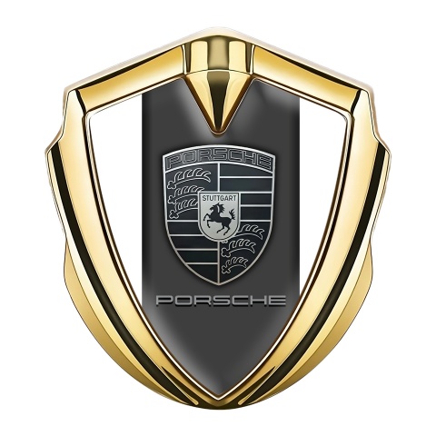 Porsche Metal Emblem Self Adhesive Gold White Pearl Monochrome Crest