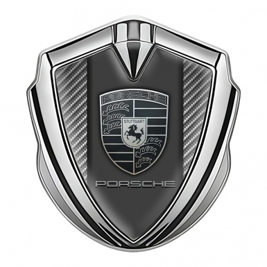 Porsche Bodyside Badge Self Adhesive Silver Light Carbon Greyscale Logo