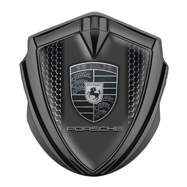 Porsche Tuning Emblem Self Adhesive Graphite Metal Grate Monochrome Logo