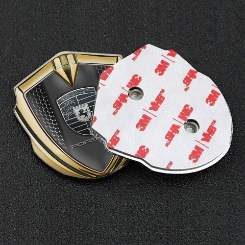 Porsche Tuning Emblem Self Adhesive Gold Metal Grate Monochrome Logo