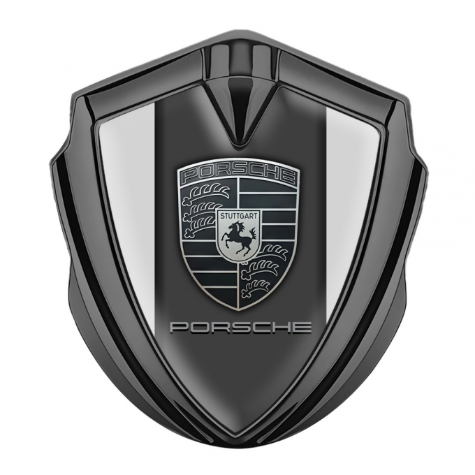Porsche Fender Metal Domed Emblem Graphite Grey Border Monochrome Motif