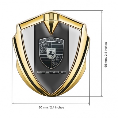 Porsche Fender Metal Domed Emblem Gold Grey Border Monochrome Motif