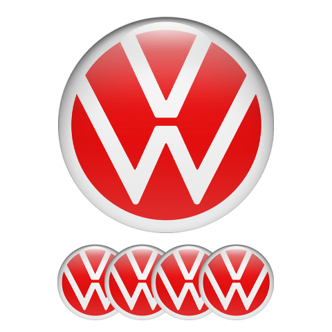 VW Domed Stickers Wheel Center Cap Red White New Style Logo