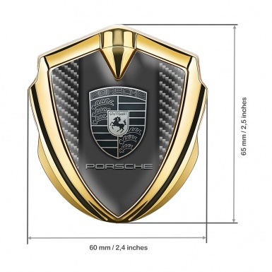 Porsche Trunk Emblem Badge Gold Dark Carbon Frame Monochrome Logo