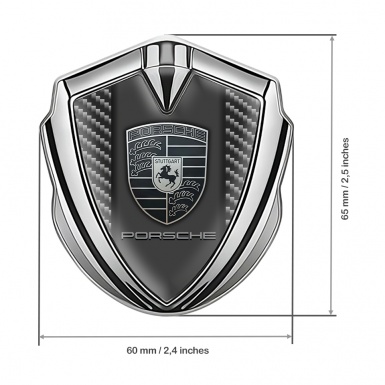 Porsche Trunk Emblem Badge Silver Dark Carbon Frame Monochrome Logo
