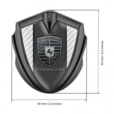 Porsche Trunk Metal Emblem Badge Graphite Pearly Carbon Frame Greyscale Logo
