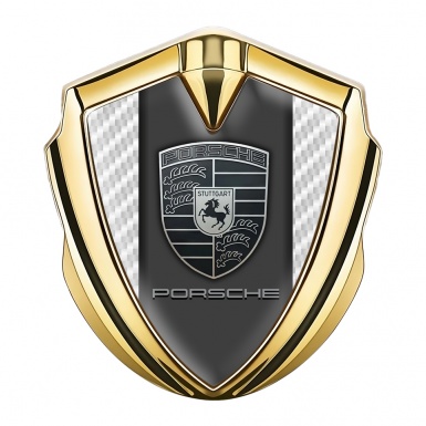 Porsche Trunk Metal Emblem Badge Gold Pearly Carbon Frame Greyscale Logo