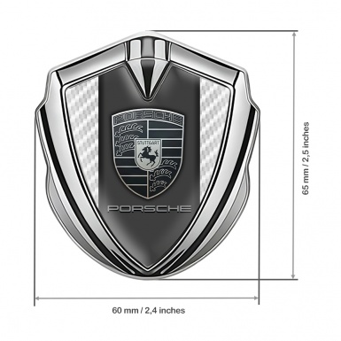 Porsche Trunk Metal Emblem Badge Silver Pearly Carbon Frame Greyscale Logo