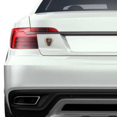 Porsche Bodyside Domed Emblem Gold Red Carbon Border Greyscale Logo