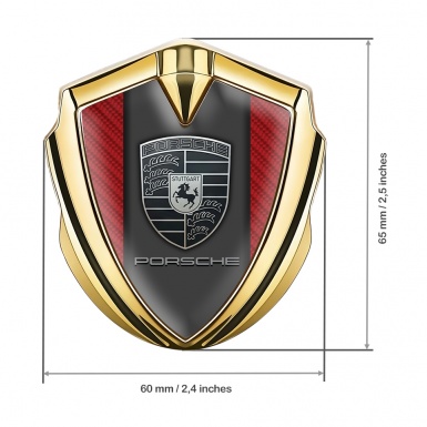 Porsche Bodyside Domed Emblem Gold Red Carbon Border Greyscale Logo