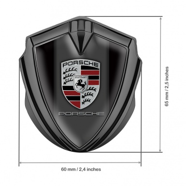 Porsche Fender Metal Domed Emblem Graphite Onyx Color Base Classic Logo