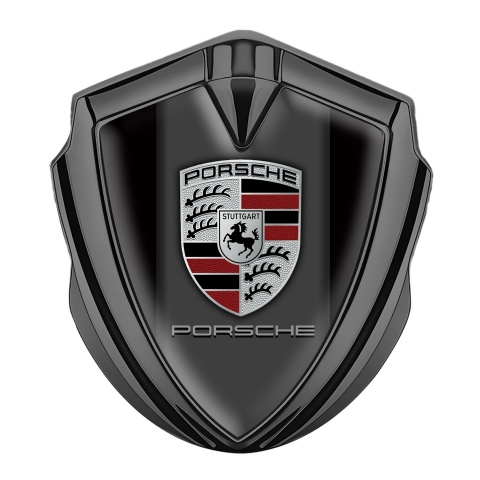 Porsche Fender Metal Domed Emblem Graphite Onyx Color Base Classic Logo