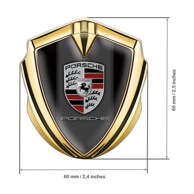 Porsche Fender Metal Domed Emblem Gold Onyx Color Base Classic Logo