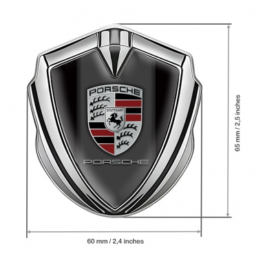 Porsche Fender Metal Domed Emblem Silver Onyx Color Base Classic Logo