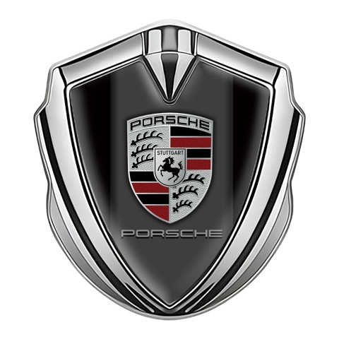 Porsche Fender Metal Domed Emblem Silver Onyx Color Base Classic Logo