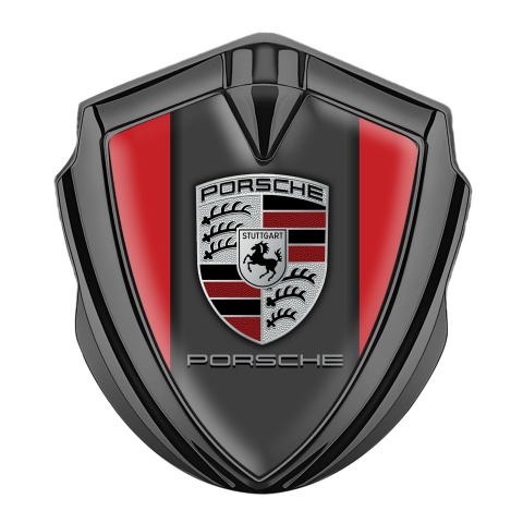 Porsche Trunk Metal Emblem Badge Graphite Crimson Color Base Classic Design