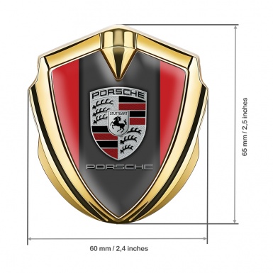 Porsche Trunk Metal Emblem Badge Gold Crimson Color Base Classic Design
