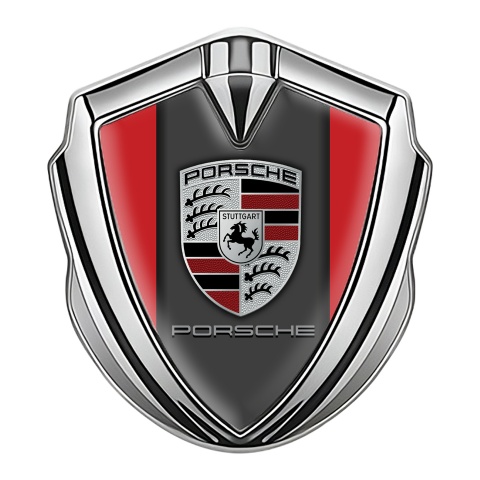 Porsche Trunk Metal Emblem Badge Silver Crimson Color Base Classic Design