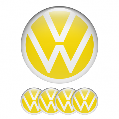 VW Center Hub Dome Stickers Yellow White New Style Logo
