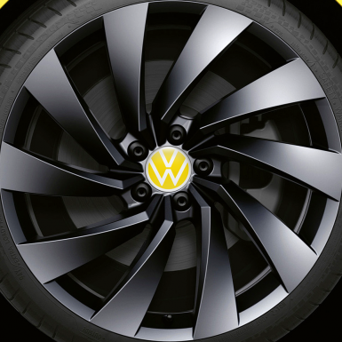 VW Center Hub Dome Stickers Yellow White New Style Logo