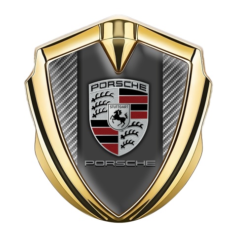 Porsche Metal Emblem Self Adhesive Gold Light Carbon Base Classic Variant