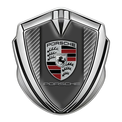 Porsche Metal Emblem Self Adhesive Silver Light Carbon Base Classic Variant