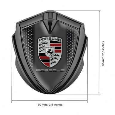 Porsche 3D Car Metal Domed Emblem Graphite Steel Grate Base Classic Edition