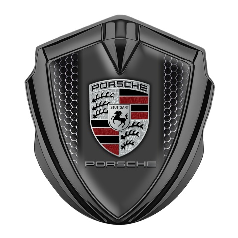 Porsche 3D Car Metal Domed Emblem Graphite Steel Grate Base Classic Edition
