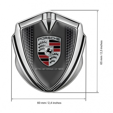Porsche 3D Car Metal Domed Emblem Silver Steel Grate Base Classic Edition