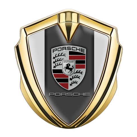 Porsche Bodyside Badge Self Adhesive Gold Grey Color Base Clean Logo
