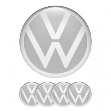 VW Dome Stickers Wheel Center Cap Grey White New Style Logo