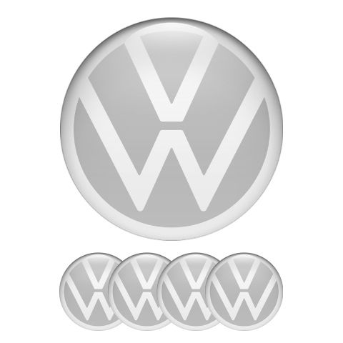 VW Dome Stickers Wheel Center Cap Grey White New Style Logo