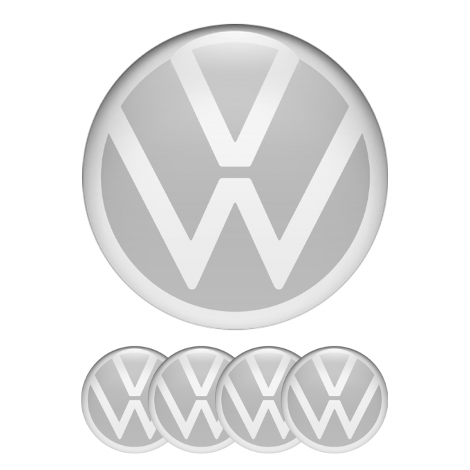 VW Dome Stickers Wheel Center Cap Grey White New Style Logo