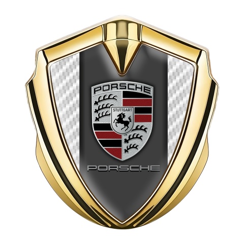 Porsche Fender Metal Domed Emblem Gold White Carbon Red Segment Motif