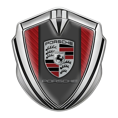 Porsche Trunk Metal Emblem Badge Silver Crimson Carbon Red Elements Design