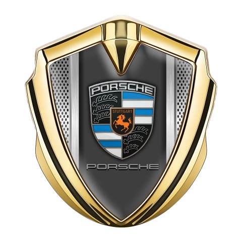 Porsche Bodyside Badge Self Adhesive Gold Metal Alloy Pilon Blue Fragment