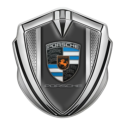 Porsche Bodyside Badge Self Adhesive Silver Metal Alloy Pilon Blue Fragment