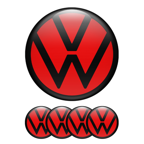 VW Domed Stickers Wheel Center Cap Red Black New Style Logo