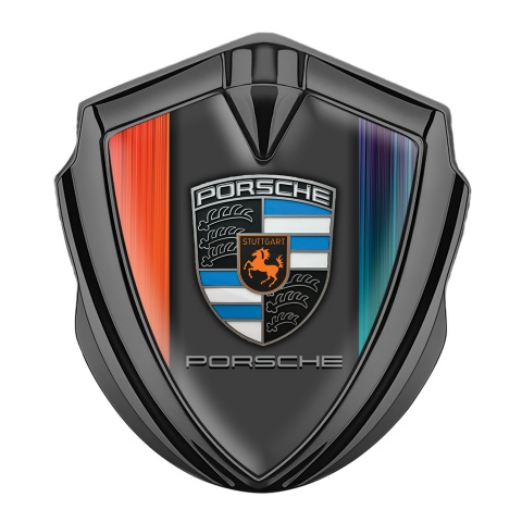 Porsche Trunk Metal Emblem Badge Graphite Color Strokes Center Pilon Design