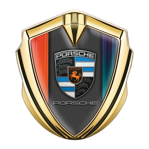 Porsche Trunk Metal Emblem Badge Gold Color Strokes Center Pilon Design