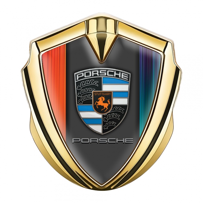 Porsche Trunk Metal Emblem Badge Gold Color Strokes Center Pilon Design