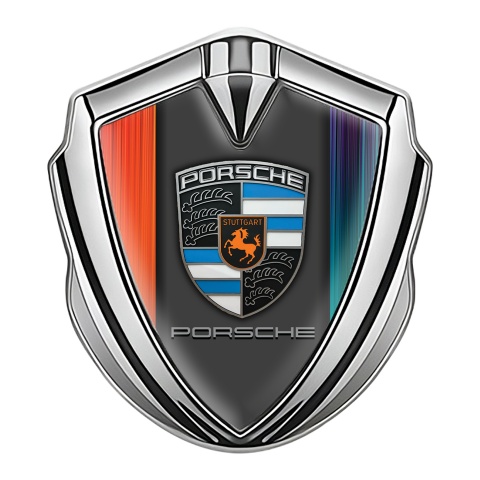 Porsche Trunk Metal Emblem Badge Silver Color Strokes Center Pilon Design