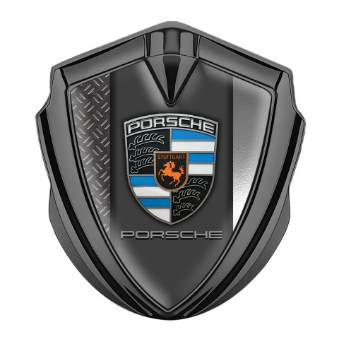 Porsche Bodyside Domed Emblem Graphite Steel Dual Plates Classic Logo