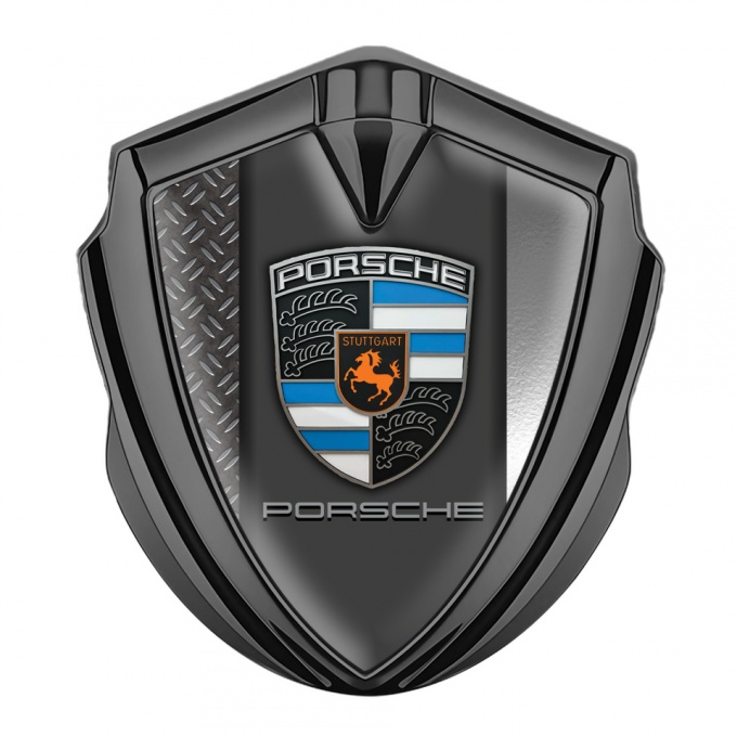 Porsche Bodyside Domed Emblem Graphite Steel Dual Plates Classic Logo