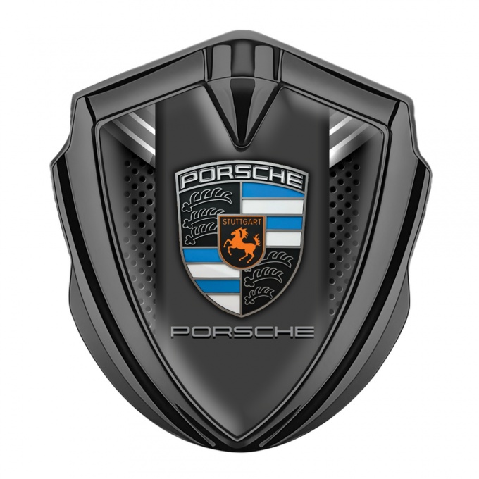 Porsche Self Adhesive Bodyside Emblem Graphite Metal Mesh Grey Crest Design