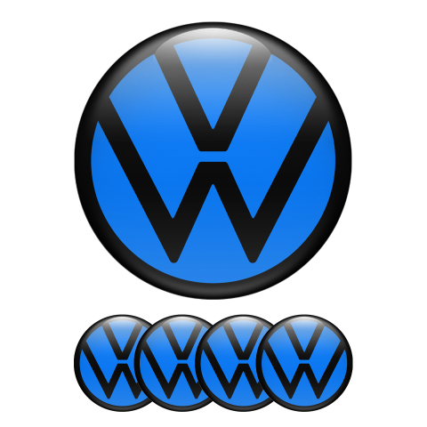 VW Wheel Center Caps Emblem 3D Blue Black New Style Logo