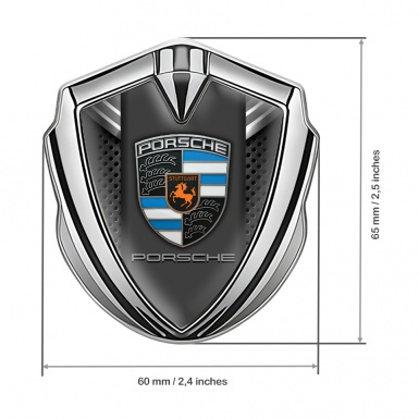 Porsche Self Adhesive Bodyside Emblem Silver Metal Mesh Grey Crest Design