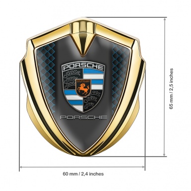 Porsche Metal Emblem Self Adhesive Emblem Gold Blue Facet Classic Crest