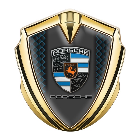 Porsche Metal Emblem Self Adhesive Emblem Gold Blue Facet Classic Crest
