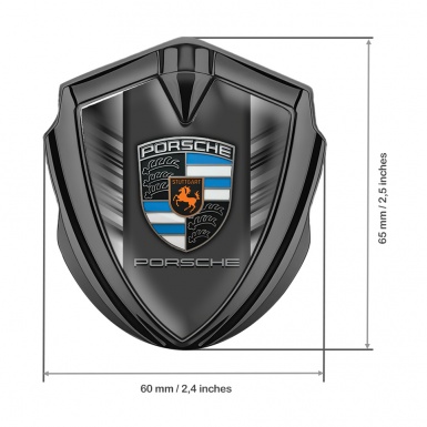 Porsche 3D Car Metal Domed Emblem Graphite Steel Strokes Blue Crest Parts